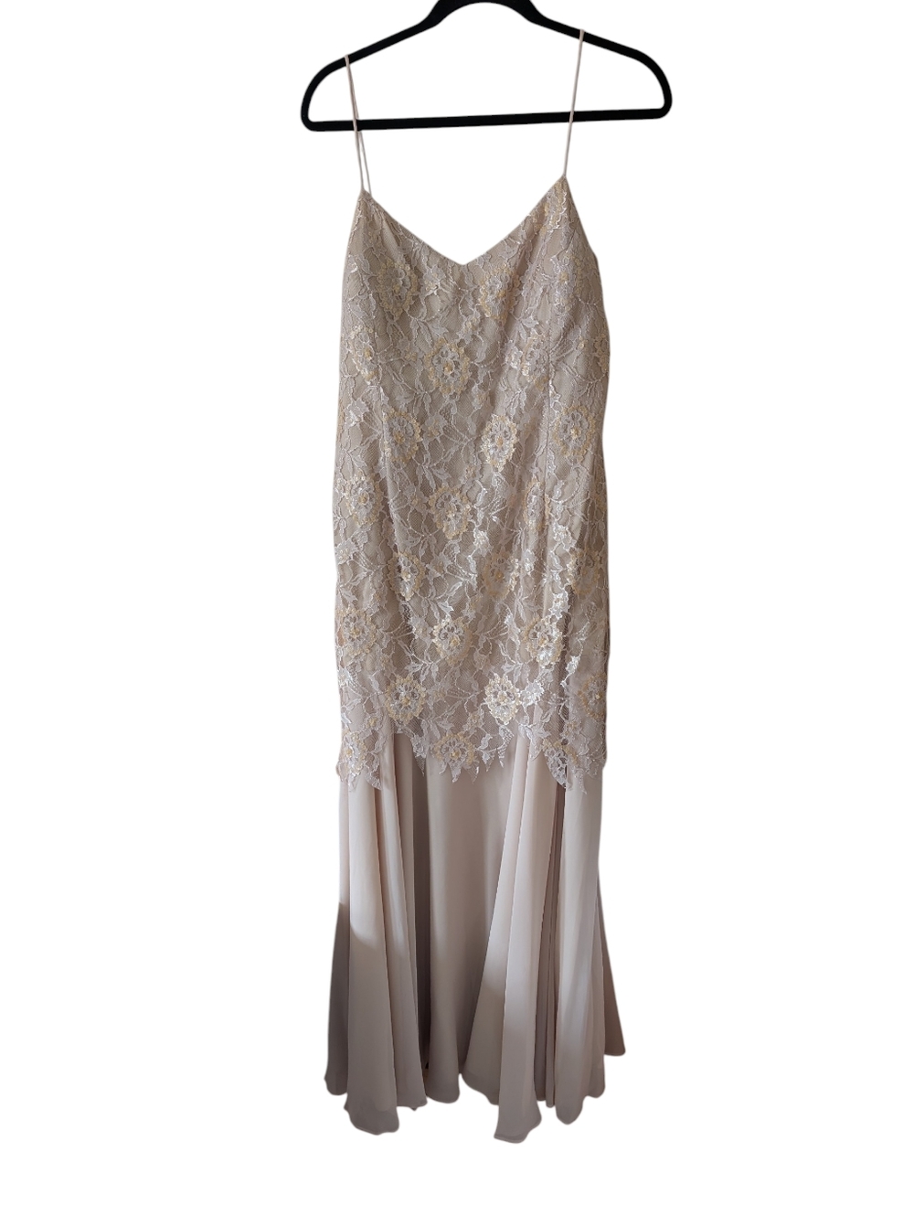 Xscape Champagne Lace Overlay Sequin Chiffon Formal Gown Dress Size 16